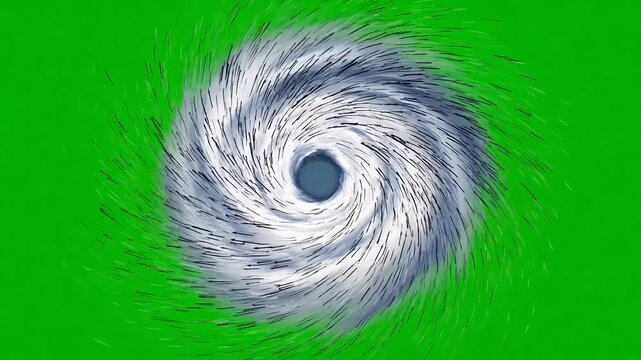 Dynamic Swirling Weather Pattern Showing Hurricane Formation on Vibrant Green Background