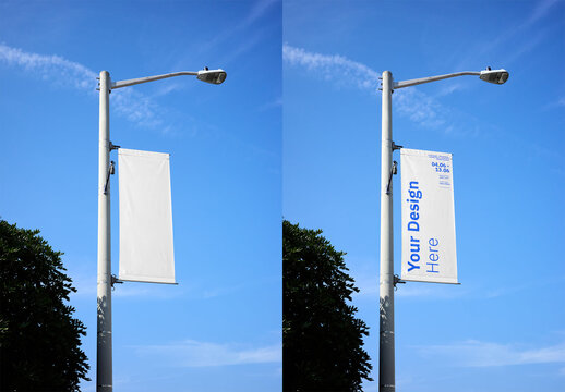 Mockup Of Customizable Vertical Banner On Street Lamp Post
