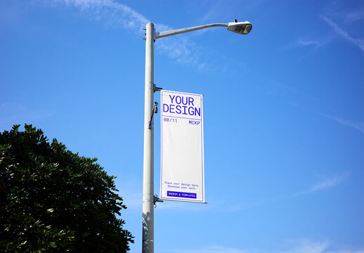 Mockup Of Customizable Vertical Banner On Street Lamp Post