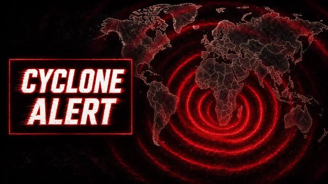Dynamic Visualization of Cyclone Alert with Illuminated World Map and Vibrating Waves