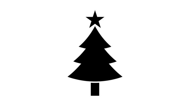 Minimalist black Christmas tree icon with star on white background