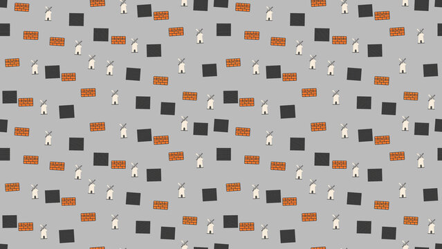Seamless pattern with windmills and brick elements