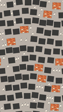 Stylized windmills and brick wall pattern