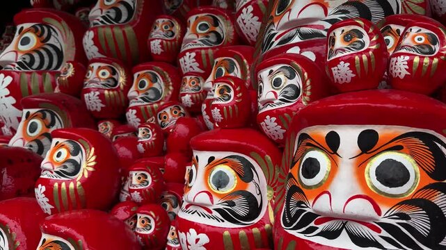 Traditional red Daruma dolls at Katsuo-ji Temple in Osaka, Japan