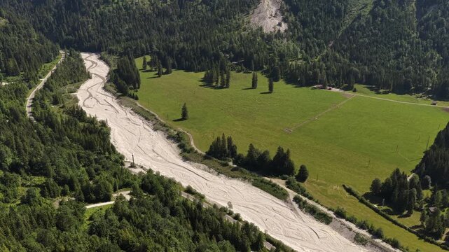 Large mudslide debris flow across valley Kaunertal Tyrol, Austria following severe storms June 2026