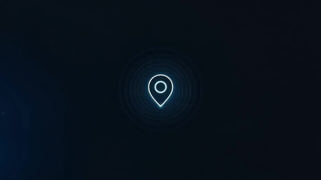A glowing navigation pin icon pulses with concentric circles against a dark, futuristic background, symbolizing location and connectivity. ..Created with Generative AI, not depicting real subjects.
