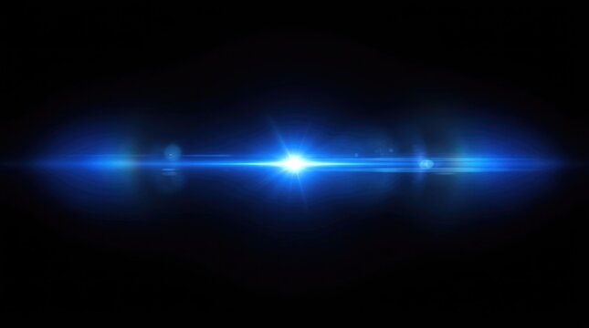 Bright blue lens flare light effect on black background
