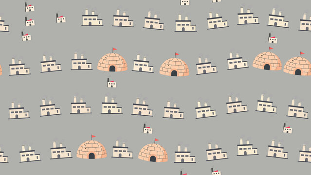 Pattern of factories and igloos
