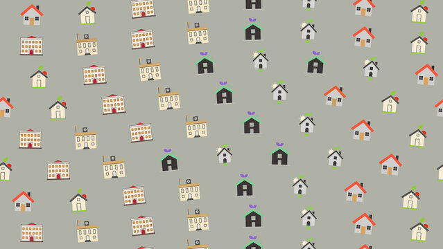 Seamless pattern of stylized houses and buildings