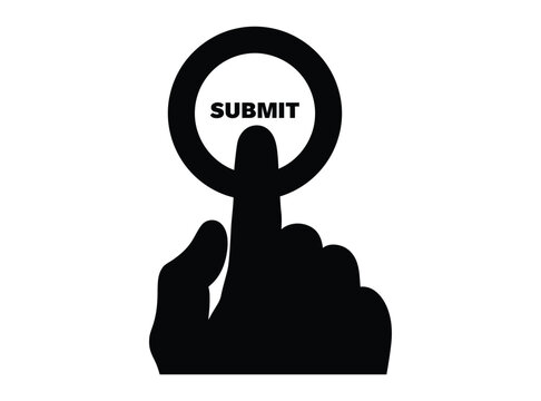 Finger pressing submit button icon for web form and interface design