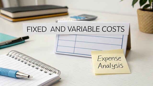 Fixed and Variable Costs Analysis on Desk with Calculator and Notebook