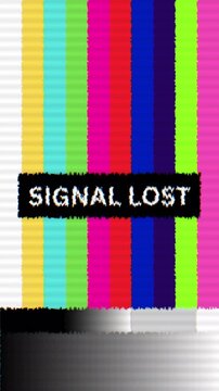 Television static test pattern with the words SIGNAL LOST, representing a loss of broadcast, an analog transmission issue, or an error in digital signal reception