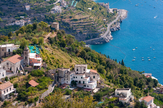View of Minori on the Amalfi Coast in Italy - view from above or Aerial view