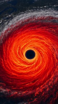 Menacing Hurricane Spiraling Over The Ocean With Vivid Red And Orange Colors