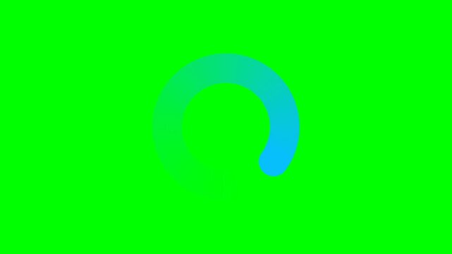 Blue Rotating Loading Progress Circle Indicator Animation on Green Screen Background