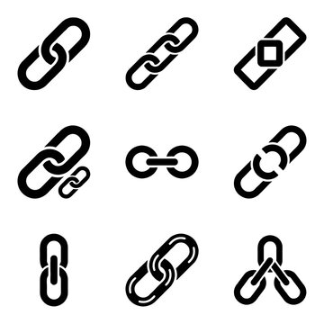 Collection of minimalist black chain link icons representing connectivity and security for digital interface design