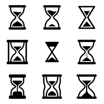 Collection of minimalist black hourglass icons representing time management and deadlines for business productivity