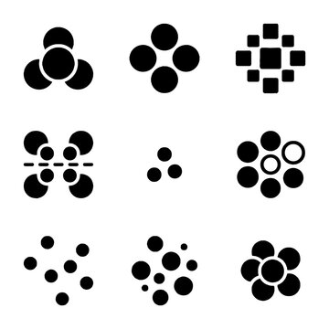 Collection of minimalist black geometric icons featuring abstract circular and square patterns for modern graphic design projects