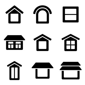 Minimalist black house icon set representing residential real estate and home navigation for web and mobile interface design