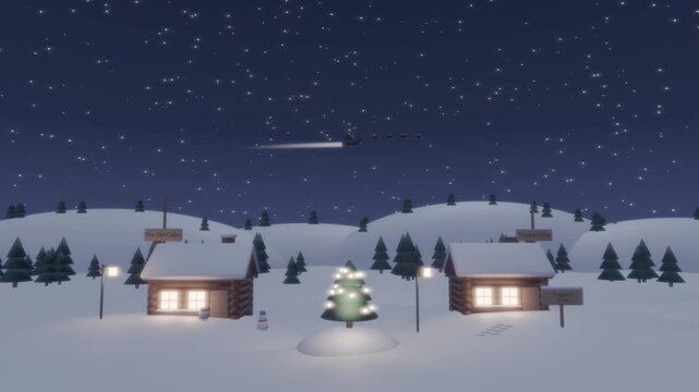 クリスマスの夜にサンタクロースが大空を駆け巡る