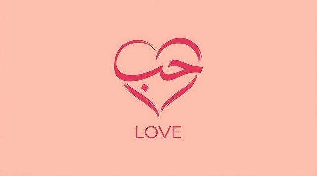 Arabic calligraphy love heart symbol on a soft pink background
