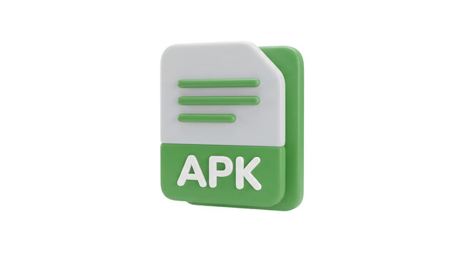 3D Rendered Green and White APK File Icon with Text Label and Lines for Android Application Development on Black Background