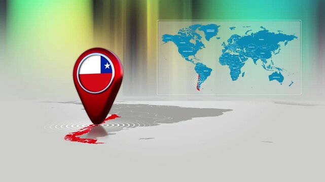 Chile World Map Pin Location Background Loop 4k