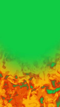 Vertical Green Screen Background with Fire Flame Effect at the Bottom