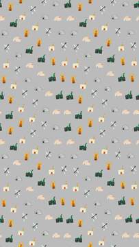 Cartoon buildings, windmills, and igloos seamless pattern