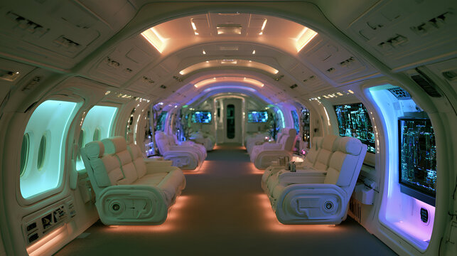 Spacecraft Cabin Glowing Softly During A Parabolic Weightlessness Flight