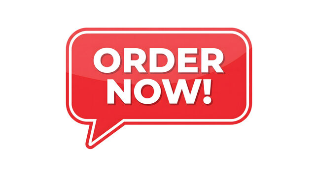 Red order now button speech bubble on black background, vector call to action for e-commerce, digital marketing and advertising