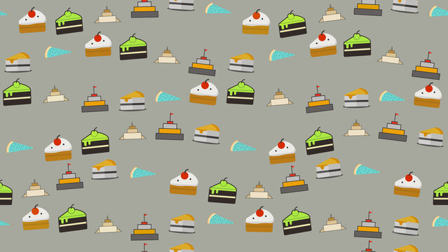 Seamless pattern of cakes and layered desserts