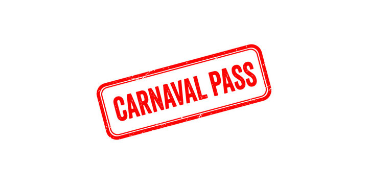 Red carnaval pass grunge stamp effect with distressed texture used for festival admission and event ticketing use.