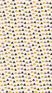Seamless pattern of stylized cakes and oval shapes