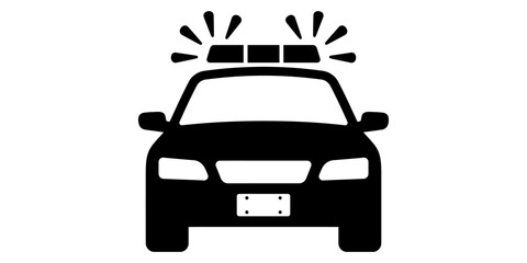 Black police car icon symbol with flashing lights isolated on a transparent background, emergency response vehicle illustration. © Akash