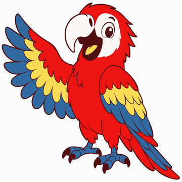 scarlet macaw cartoon character flat vector illustration mascot