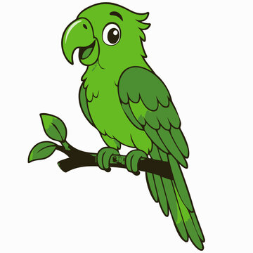 green parrot cartoon character flat vector illustration mascot