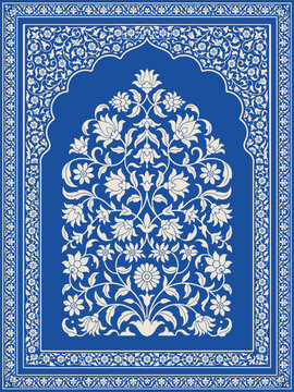 Traditional mughal style floral pattern in a decorative arch frame