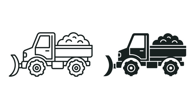 Snowplow truck icon in outline and solid style, vector illustration for winter maintenance