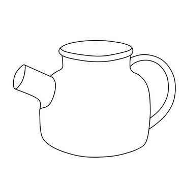 Line art illustration of simple ceramic teapot tea pot isolated on transparent background