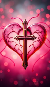 Interconnected hearts with cross symbolize faith and love, interconnected, symbolize