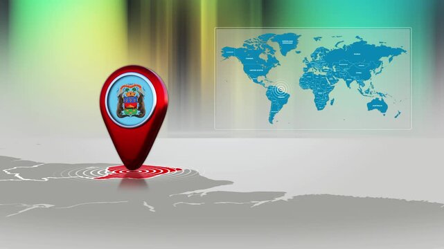 French Guiana World Map Pin Location Background Loop 4k