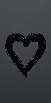 Simple black brush stroke heart with expressive hand-painted lines, hand-painted, minimalist art