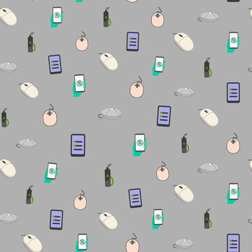 Computer mice, mobile phones, and battery icons pattern