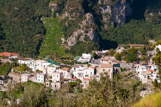 The air view on the Italian town Scala, Amalfi coast. Ravello, Positano, Amalfi. Ariel photo of Italian countryside