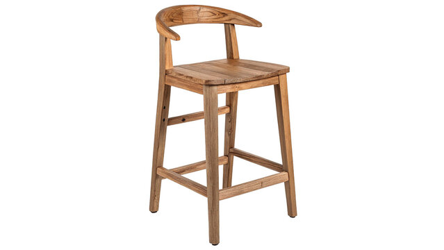 Classic high vertical wooden kitchen bar stool isolated on transparent background