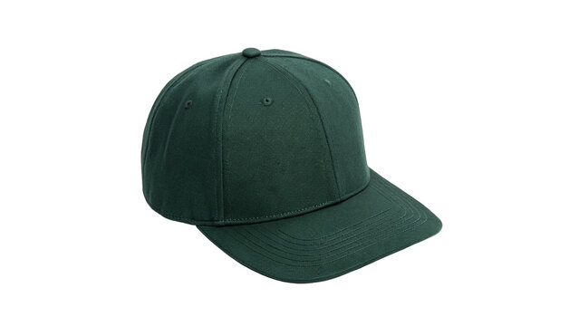 Classic dark green fabric sports baseball cap isolated on transparent background