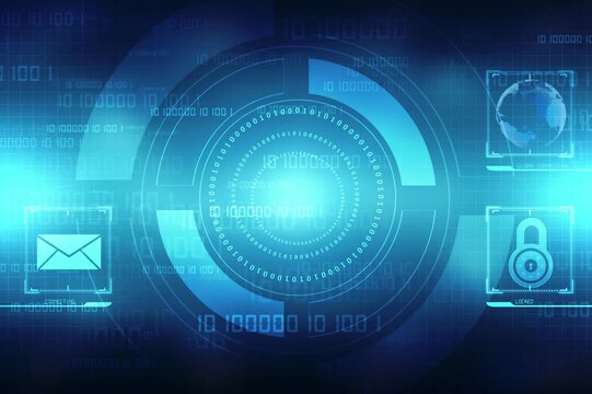 Technology futuristic abstract blue motion background with HUD Elements. Cyber security and computer protection, Abstract Binary Technology 4K Animation Video