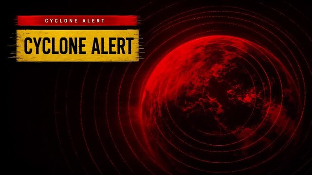 Red Planet Encircled by Concentric Rings Indicating Cyclone Alert and Weather Warning