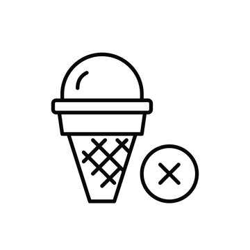 Ice cream cone and cross. Dessert order cancelled, dieting restrictions. Pixel perfect, editable stroke vector icon